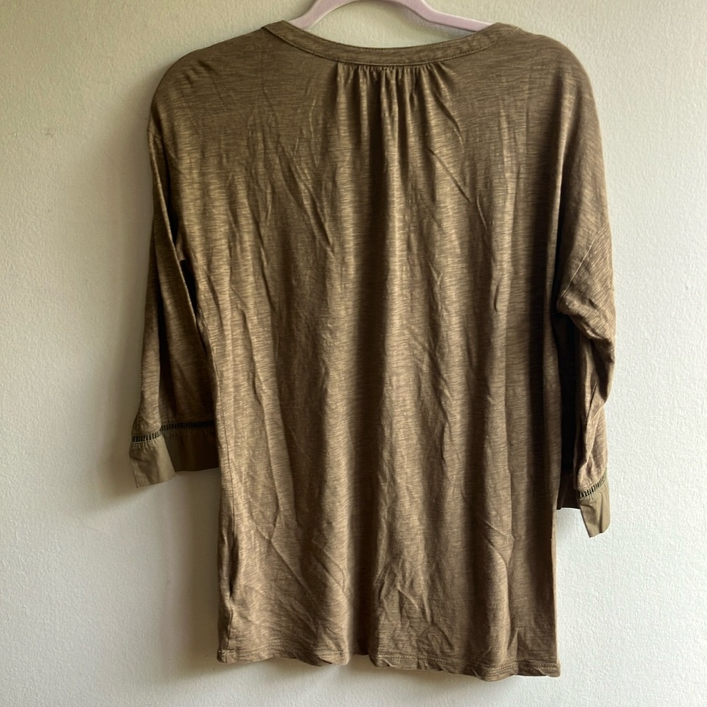Old Navy Tunic Top Size M Green Cuffed Sleeves Embroidered Bib Collar Modal Boho - Picture 3 of 9